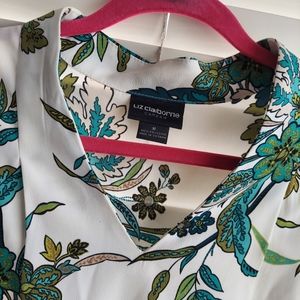 Liz Claiborne Career Sleeveless Floral Blouse Medium Blue Green Teal Flowy Top
